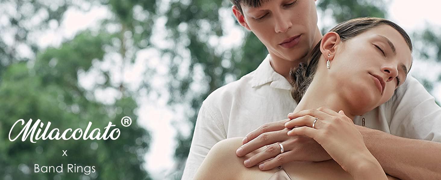 MILACOLATO 925 Sterling Silver Rings for Women Men Beveled Edge Plain Thumb Ring High Polish Wedding Band Ring Comfort Fit Size 6-11, 3mm 4mm 5mm 6mm