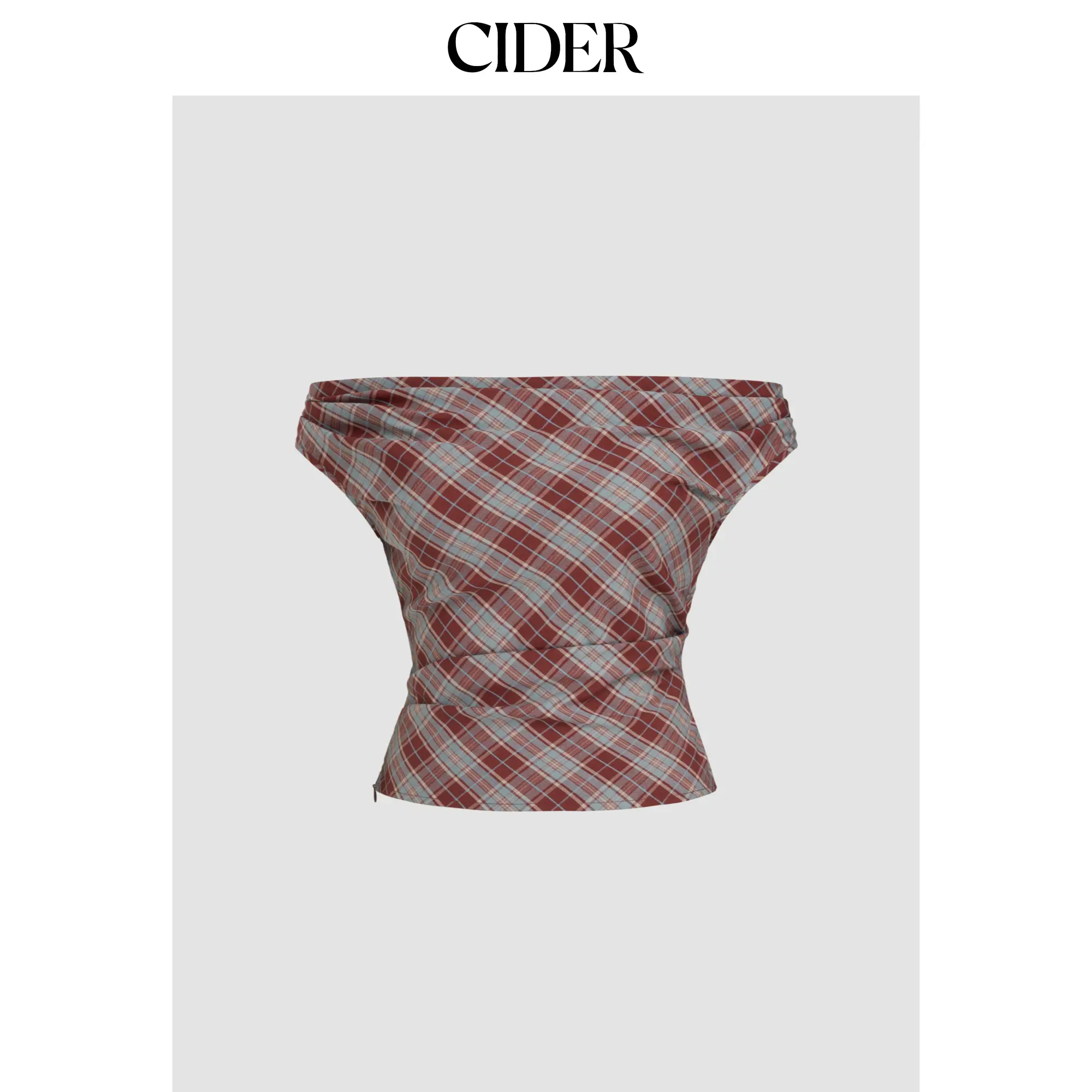 Cider [2 colors, size 0-10] Off-shoulder Tartan Ruched Crop Top SummerFinds