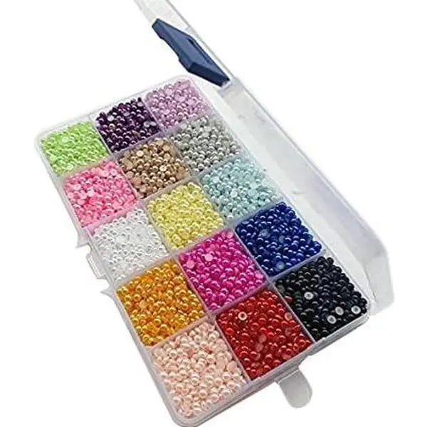 10000 count  15 Colors Imitation Half Flatback  Bead 4mm  Scrapbook  DIY Beads + Plastic Box