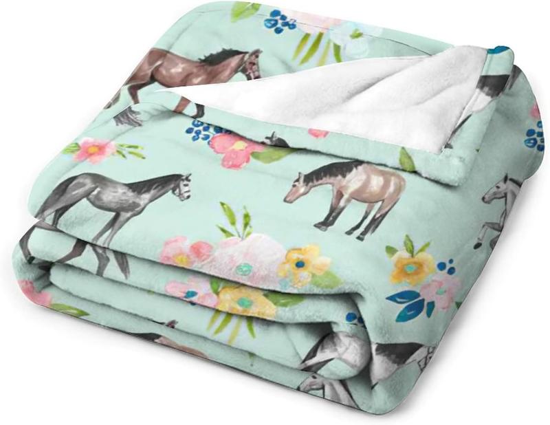 Horse Throw Blanket Super Soft Warm Floral Horse Blanket for Girls Kids, Cozy Plush Fleece Farm Stuffed Animal Horse s ding Blanket for Women  Couch  40"inx50"in