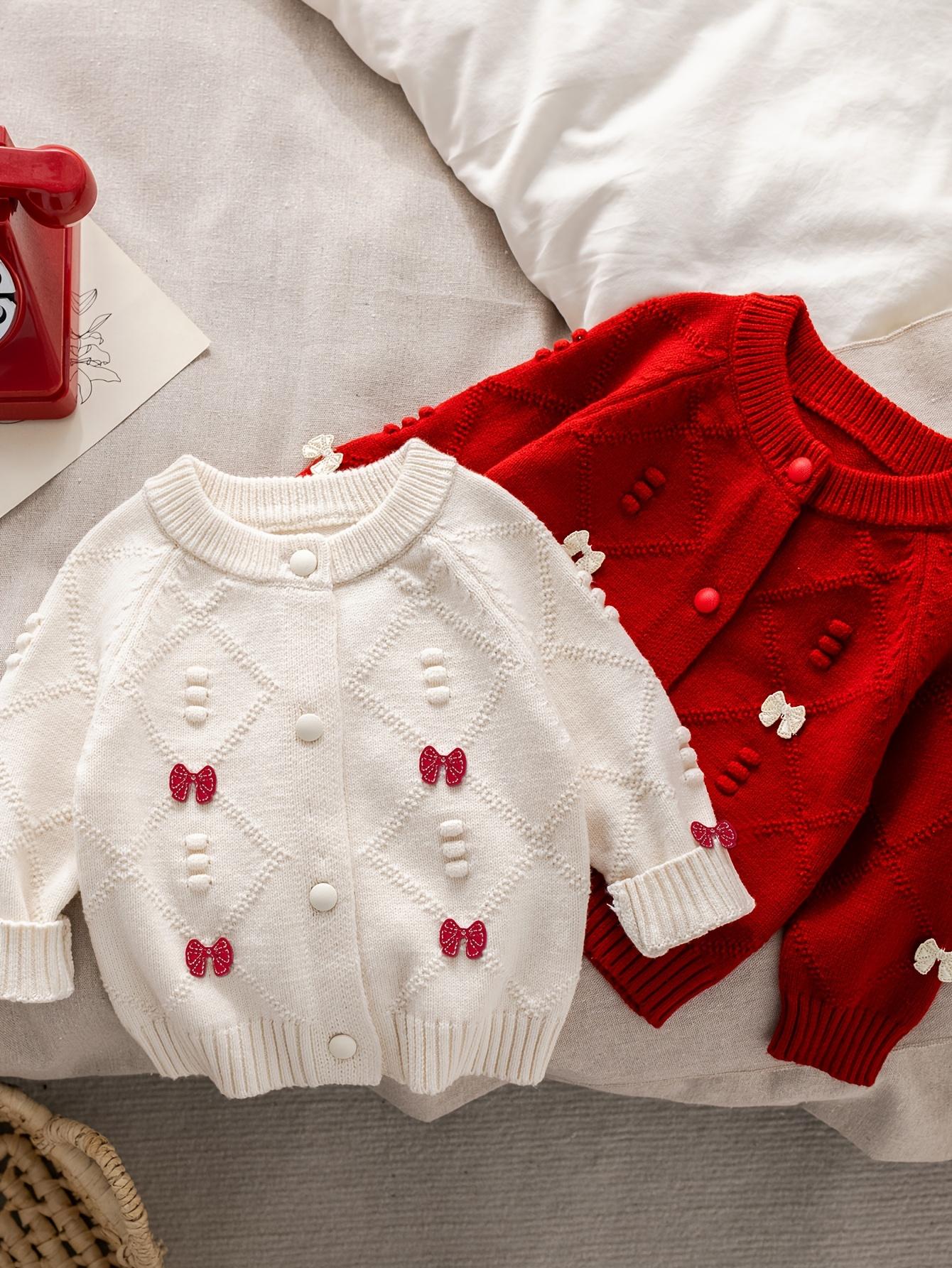 Girls' Soft Knit Cardigan Sweater Jacket - Beige & Red Floral pattern, Loose Fit Long Sleeve, Easy Button Front Closure, Layering Piece for Toddler & Little Girls (Spring/Fall/Transition) - Cute Everyday & Party Outfits, Spring Fall Clothing, Playful Desi