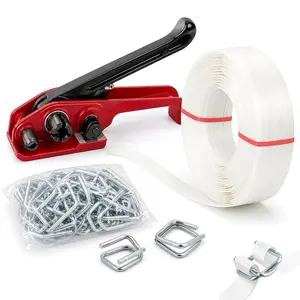 Heavy Duty Pallet Strapping Kit, 3/4" x 320' Woven Cord Strapping (2000 LBS Break Strength), Upgraded Tensioner Tool & 50 Metal Wire Buckles, Complete Banding & Pallet Packaging Set