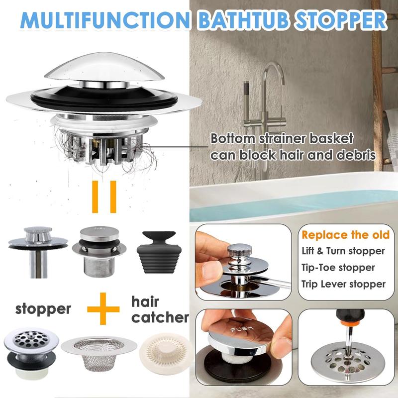 Bathroom Bathtub Drain Stopper, 1/2 Counts Stainless Steel Pop-up Bathroom Bathtub Drain Hair Collector, Bathroom Accessories for Home Use, Shower Bath Tool,  Room Accessories