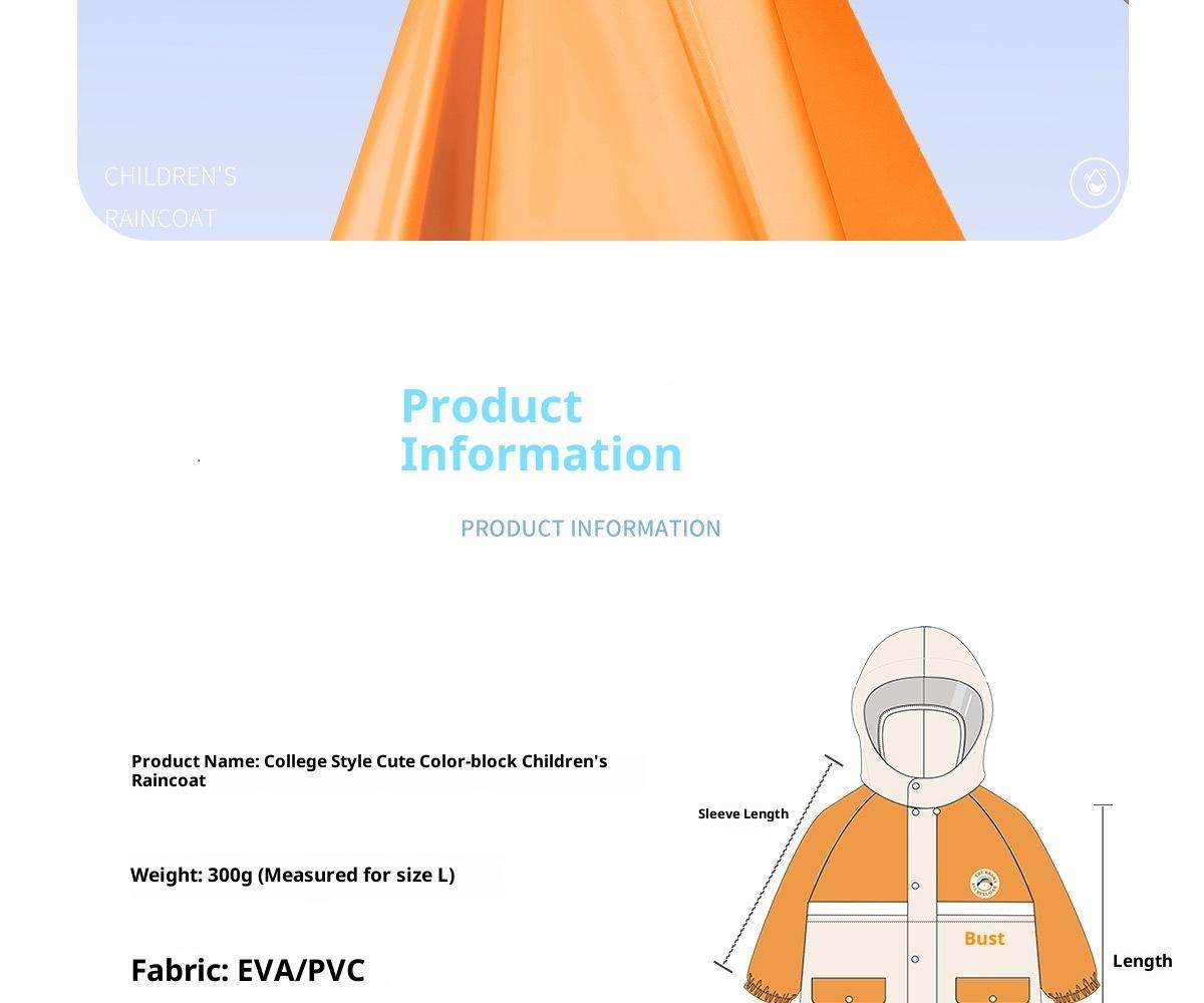 College style kindergarten with backpack, full body waterproof raincoat and raincoat