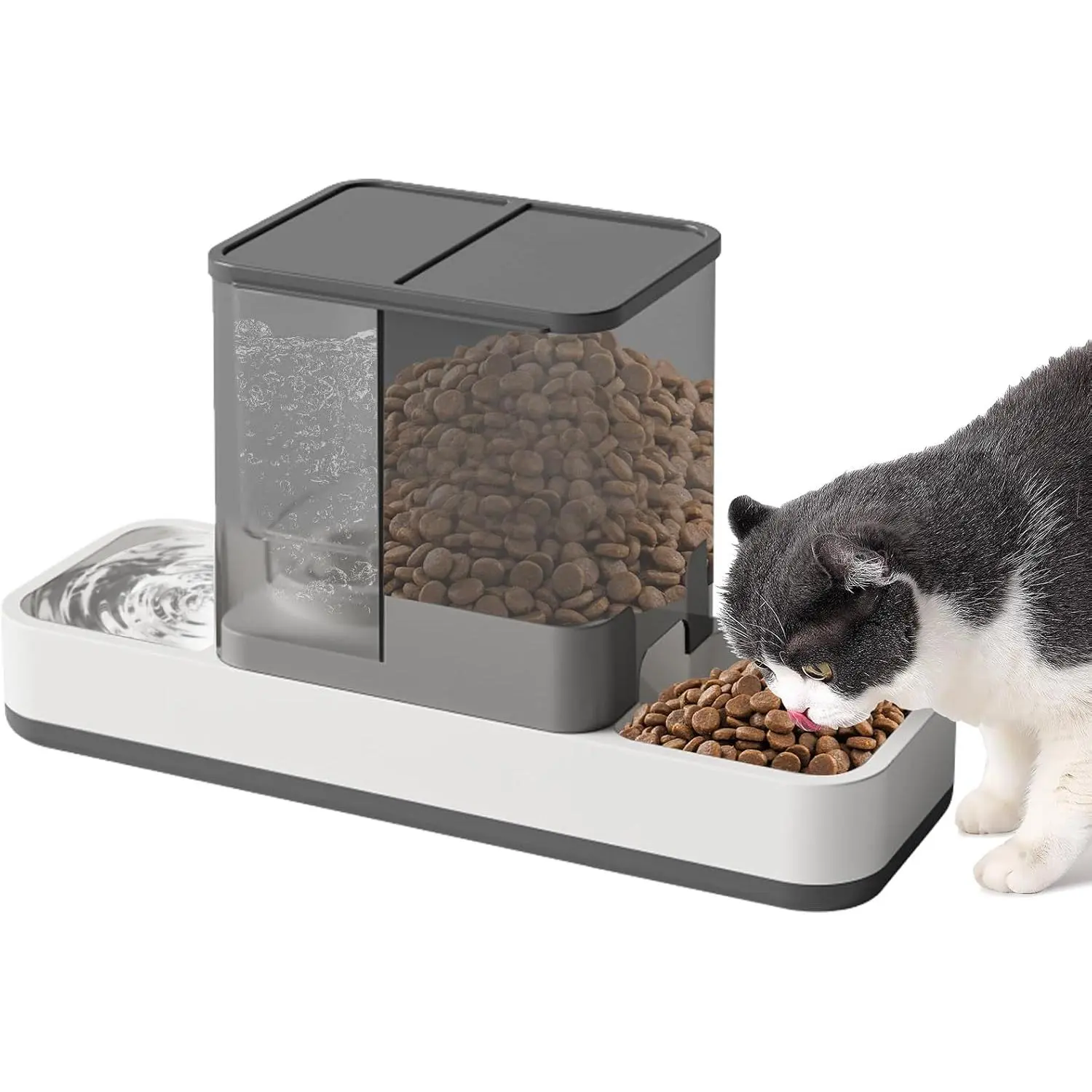 Automatic Small  Feeder and Water Dispenser, Grey | 2 in 1 Gravity  Auto 1.5L  Feeder and 1L Waterer Set, Feeder Dish for Small Medium Pets  Puppy Kitten