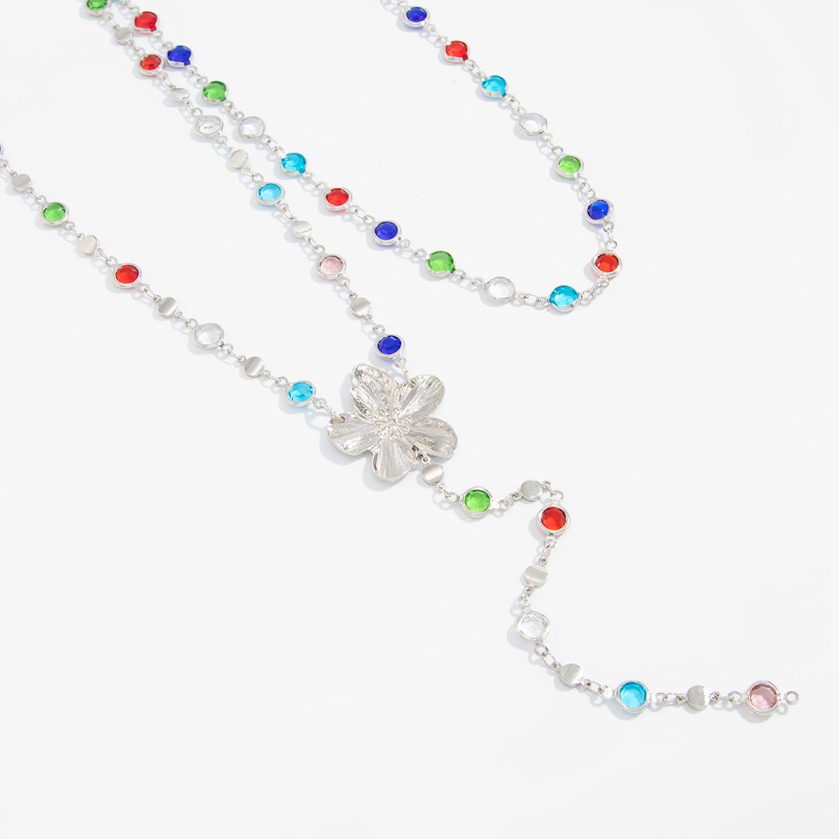 Creative Colorful Y-Shaped Multi-Layer Crystal Necklace – Sweet Style Metal Flower Choker