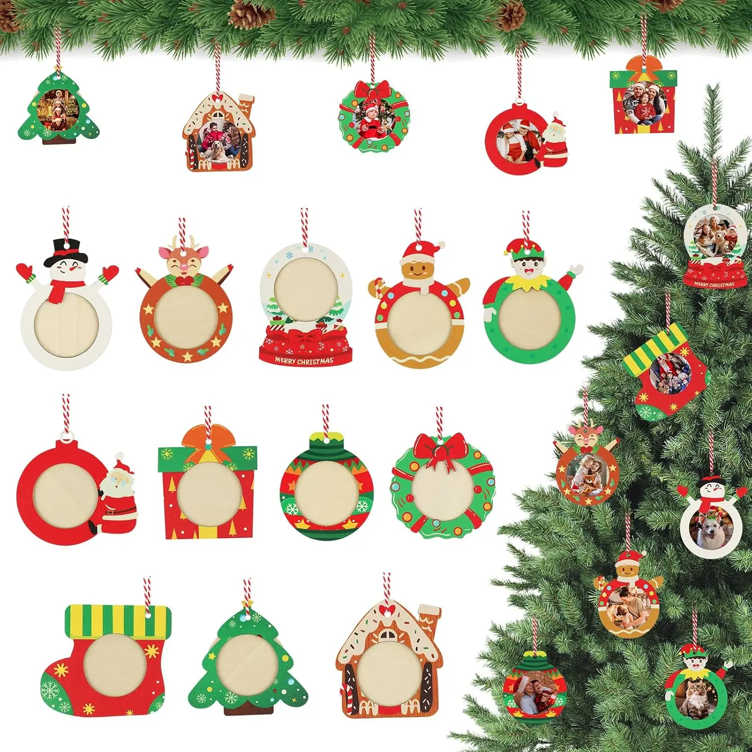 Christmas Wooden Photo Frame Ornaments - Easy to Load,  & Cute DIY Picture Frames for Christmas Tree,   Gifts for Family, Parents, Grandparents