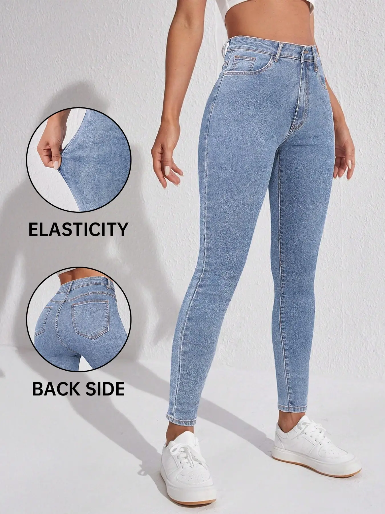 Women's High Elastic Basic Trendy Jeans, Fitted Slim Casual High-Waist Style, Stretch Denim Jeans, Fashion Streetwear, Fall Winter Essential Pants