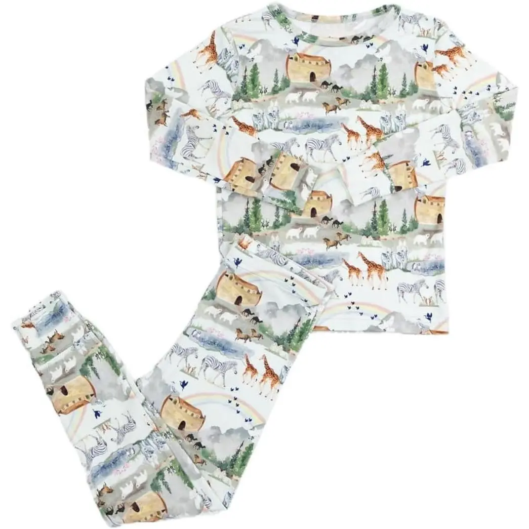 Tiny Revival Noah’s Ark Christian Toddler Pajamas - Bamboo Lyocell 2-Piece Colorful Soft Breathable Kids Sleepwear Set