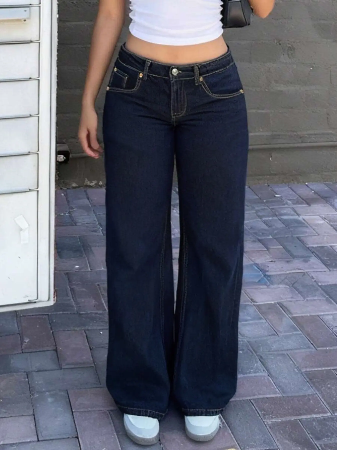Low Rise Baggy Button Front Jeans for Women Y2K Vintage Streetwear Wide Leg Loose Fit Straight Denim Pants Casual Trousers Bottoms Oversized