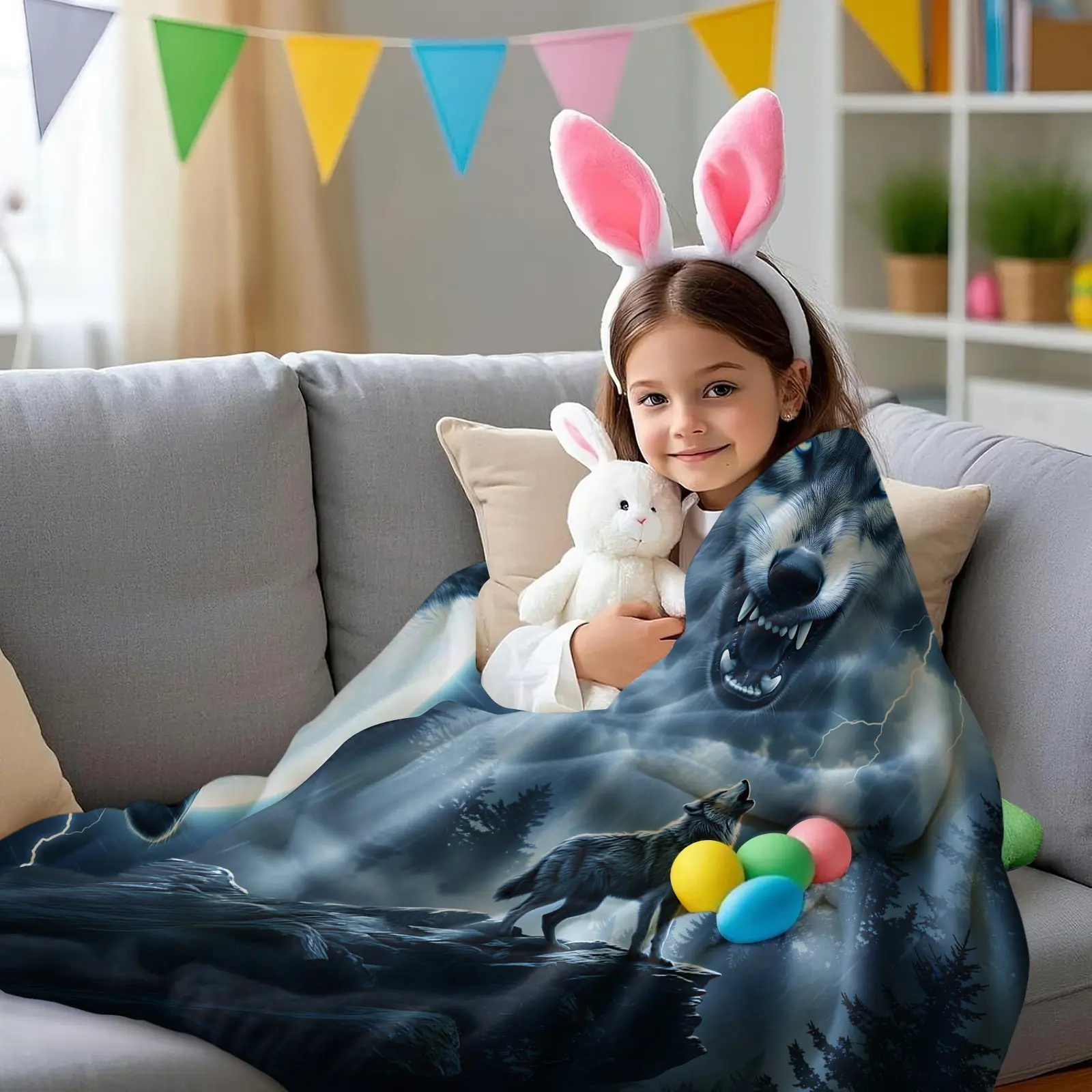 Dreamy Art StyleWolf‑themed creative landscape printed flannel blanket, soft, lightweight, warm & skin‑friendly, perfect for sofa, bedroom, camping, suitable for all seasons & air‑conditioned rooms, ideal holiday gift for home lovers