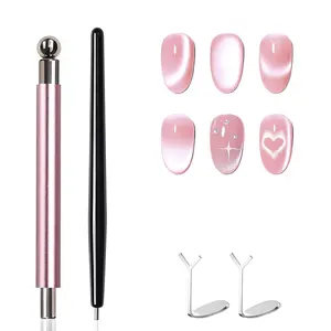 4-Piece Cat Eye Magnet Set – Black Bead-Attracting Nail Magnet Pen & Heart-Shaped Magnet for Nails, Nail Magnets for Nail Art, Cat Eye Magnet for Nail Art, Perfect for Home DIY, Nail Art Design