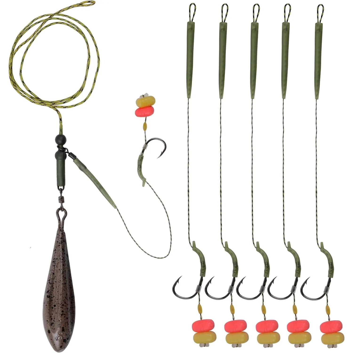 Carp Fishing Rigs Kit Carp Hair Rigs with Carp Sinker Weights Hooks Quick Change Rolling Swivels Sleeves  Corns Boilie Leader Rigs Carp Fishing Accessories