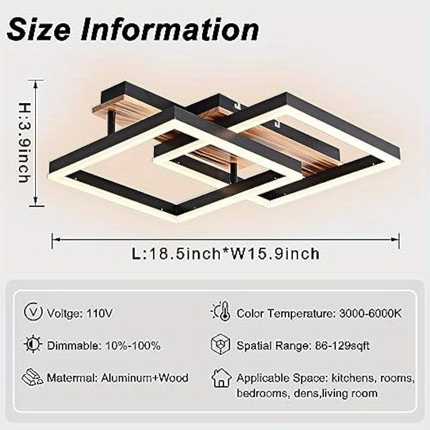 New Modern Led Ceiling Light Solid Wood Dimmable Rectangle Indoor lighting