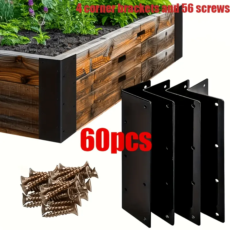 60 Pcs Thickened 160mm Oversized L-Shaped Corner Brackets, Including 4 Corner Brackets and 56 Pcs Screw Sets, Connector for Garden Fence Support, 90-Degree Bed Frame Corner Bracket, Laminate Support Fittings