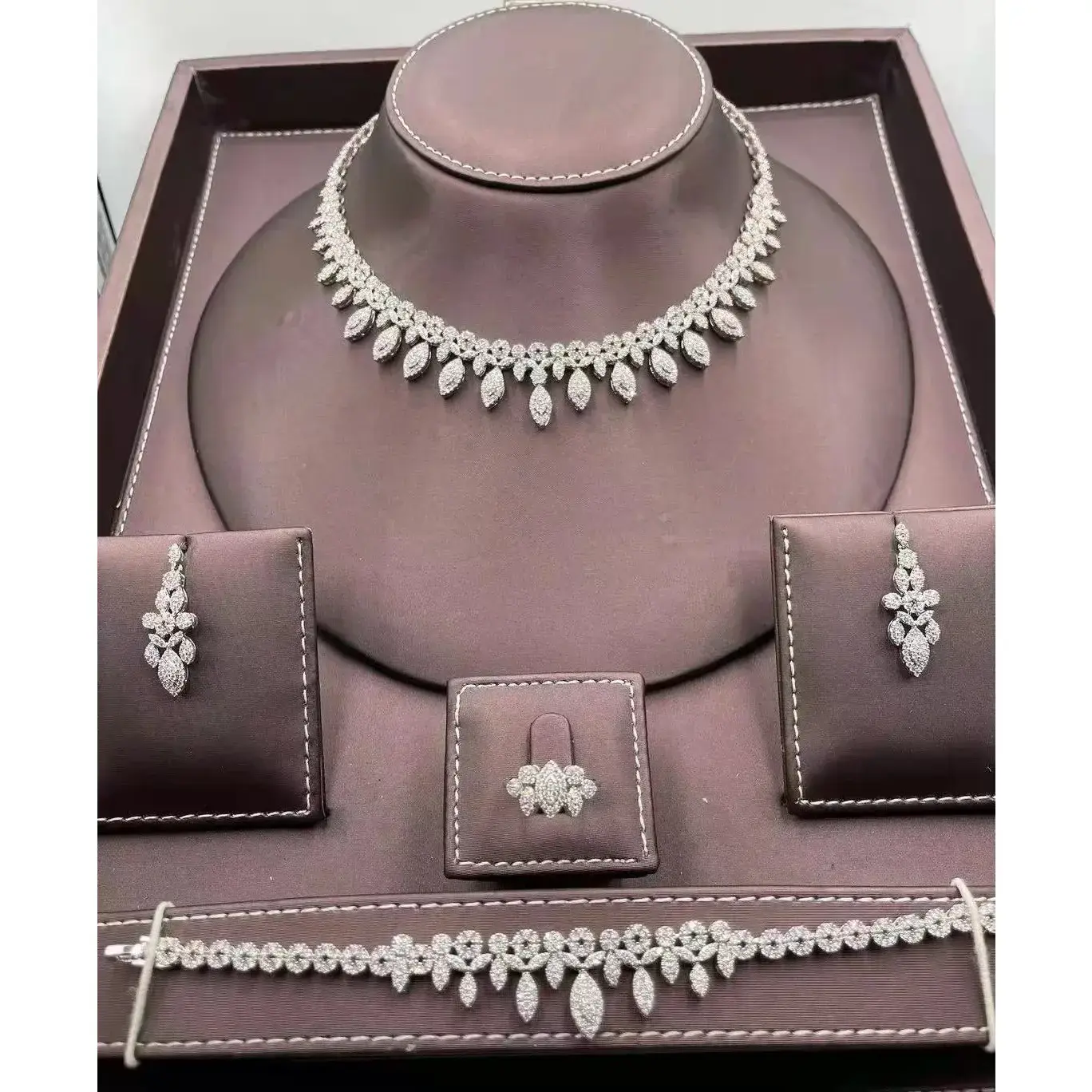 4-Piece Luxury Cubic Zirconia Jewelry Set - Statement Bridal & Formal Necklace Set