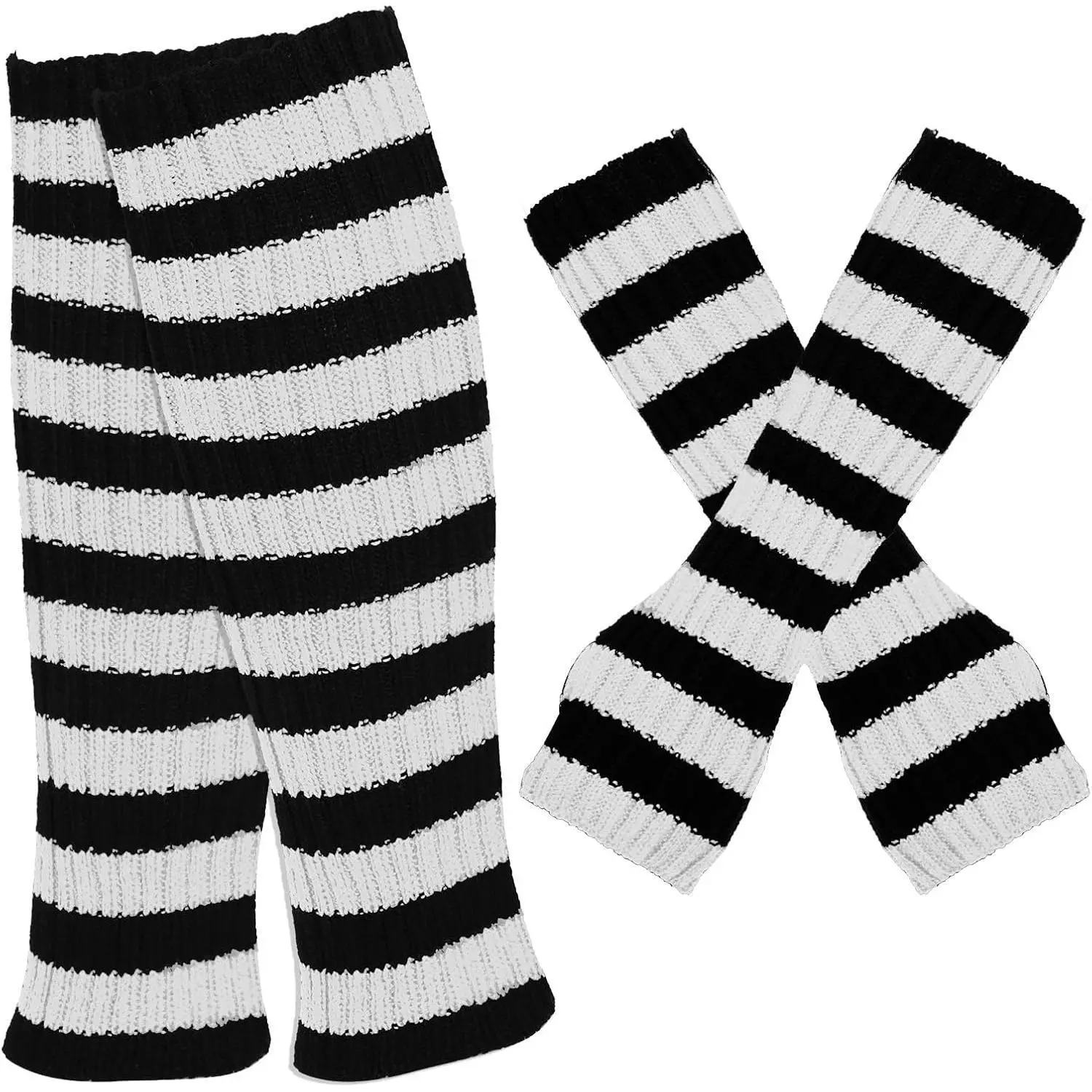 Red and White Striped Leg Warmers Fingerless Gloves Socks for Women Girls Cosplay Costume Christmas Party