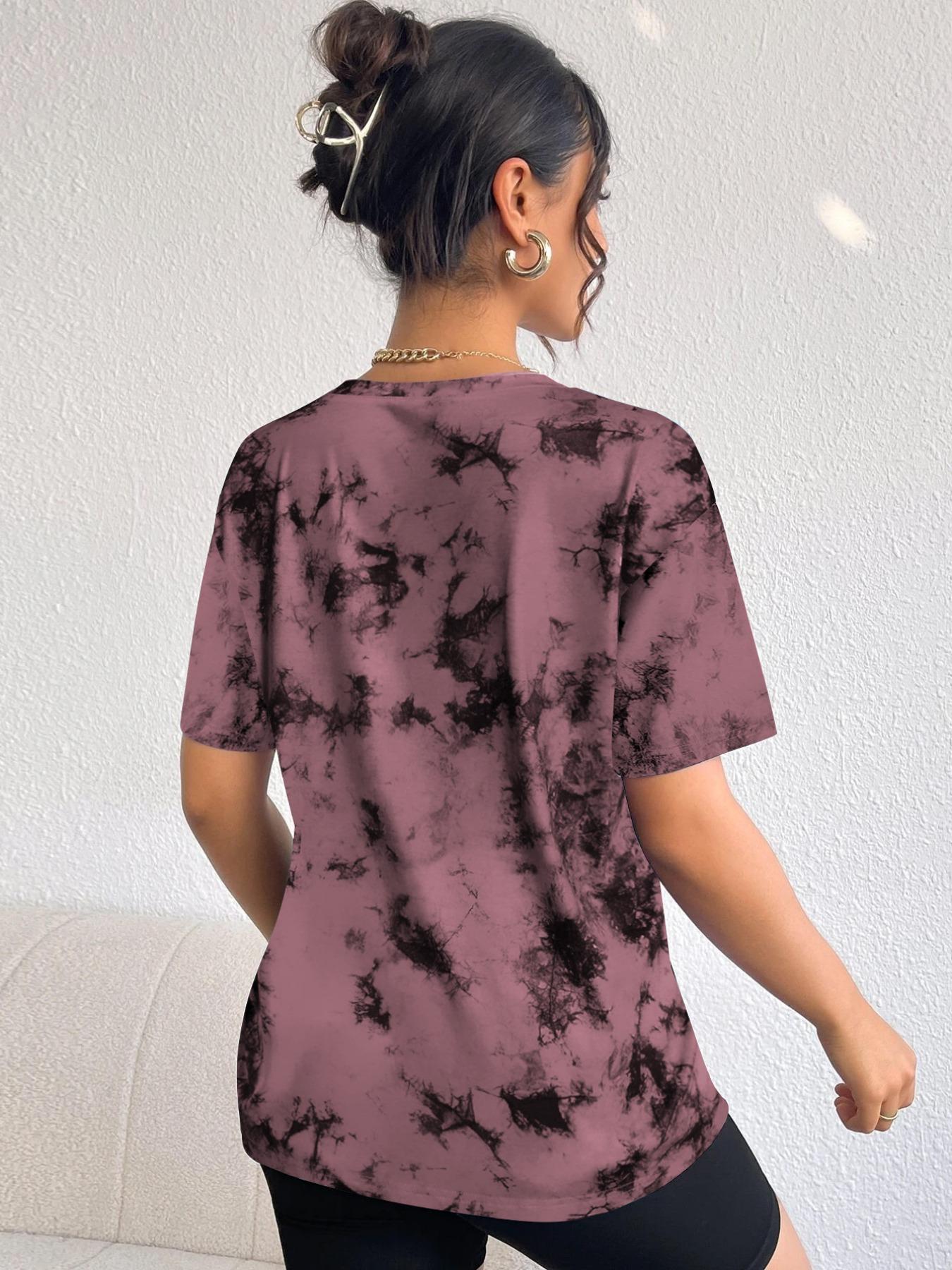 Women's Tie Dye Print Round Neck Tee, Fashion Casual Short Sleeve T-shirt for Daily Wear, Ladies Summer Clothes, Women's T Shirts, Summer Tops, Casual Everyday Wear Clothes for Women, Tshirt, Comfy Fabric, Fit, Womenswear, Casual Loose Tee
