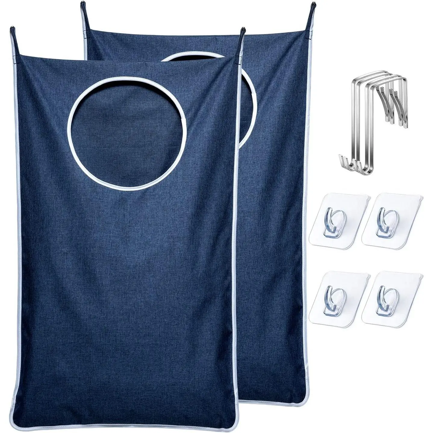 2 Pack Large Hanging Laundry Hamper Bag, 35x21.6 Inch Oversized Clothes Hanging Laundry bag with Hooks, Perfect for Managing Dirty Clothes Storage Bag (Blue,2-Pack)