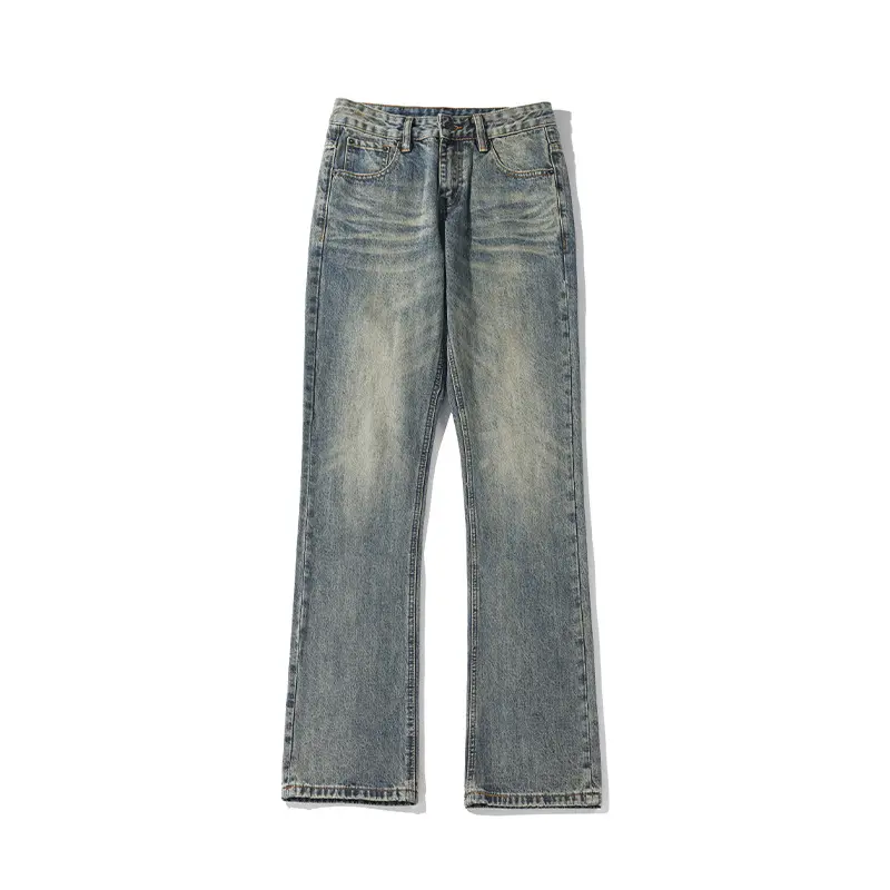 XORAM Fashionable and versatile trendy black and gray gradient flared jeans, washed and distressed with a wrinkled drape, floor-length trousers, American high street loose flared pants GK24327