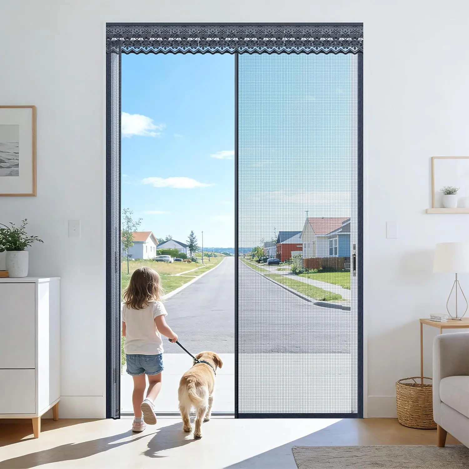 Sliding  Screen Door with Track for 48x80 Inch Patio &  Doors, Fully Retractable Mesh Door Screen with No Top Blockage, Durable Heavy Duty  Screen for Convenient Access