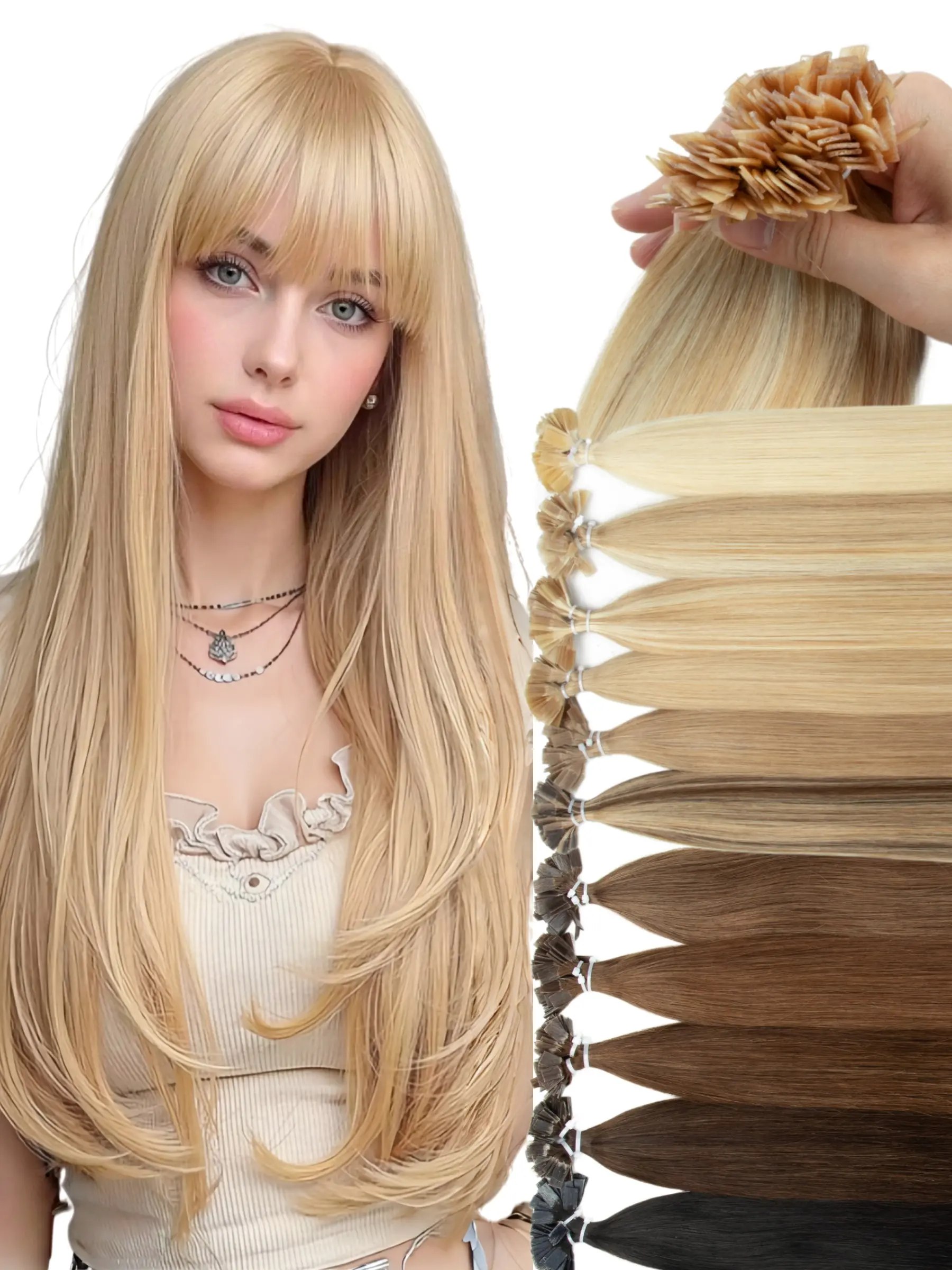 Flat Tip 50 Strands/pack Human Hair Extensions for Women, Hot Fusion Hair for Easy Installation