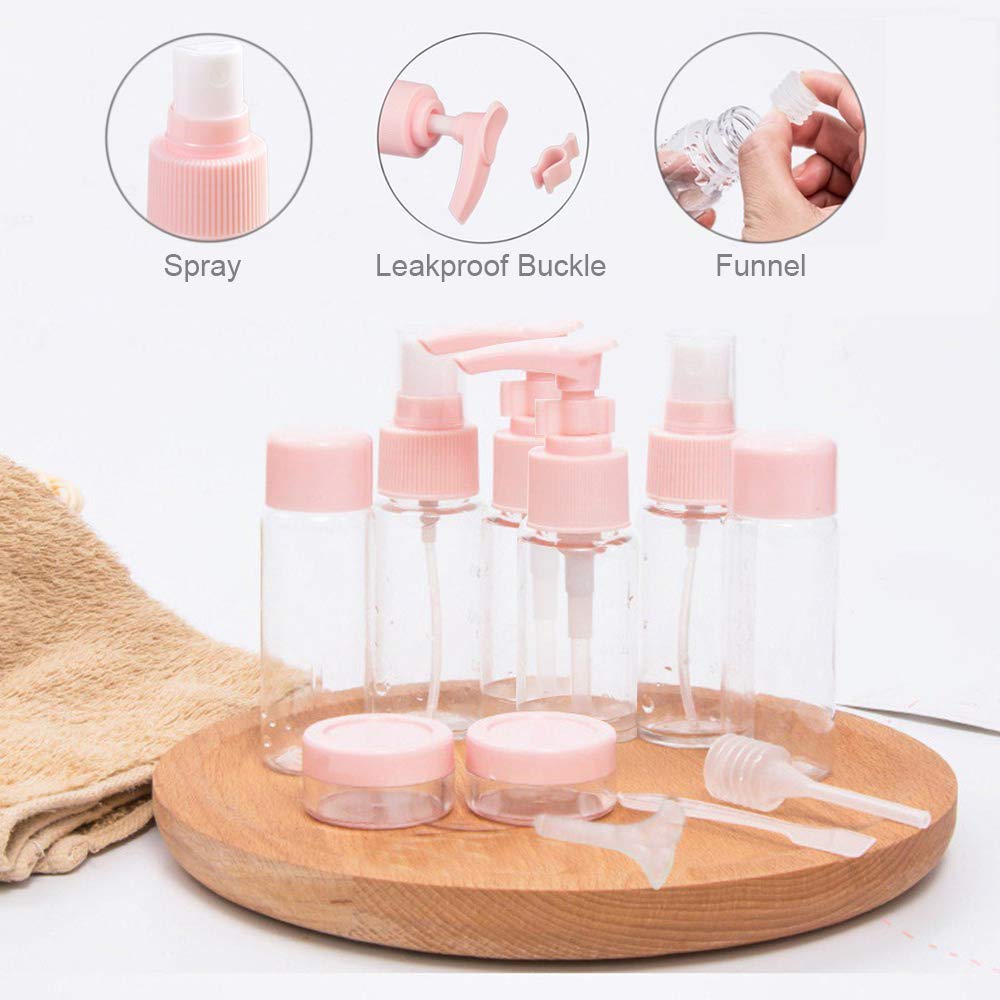 Travel Makeup Bottle Set with Storage Bag, 11pcs/set Portable Leak Proof Toiletry Container Set, Clear Cosmetic Container for Lotion, Shampoo, Cream, Soap