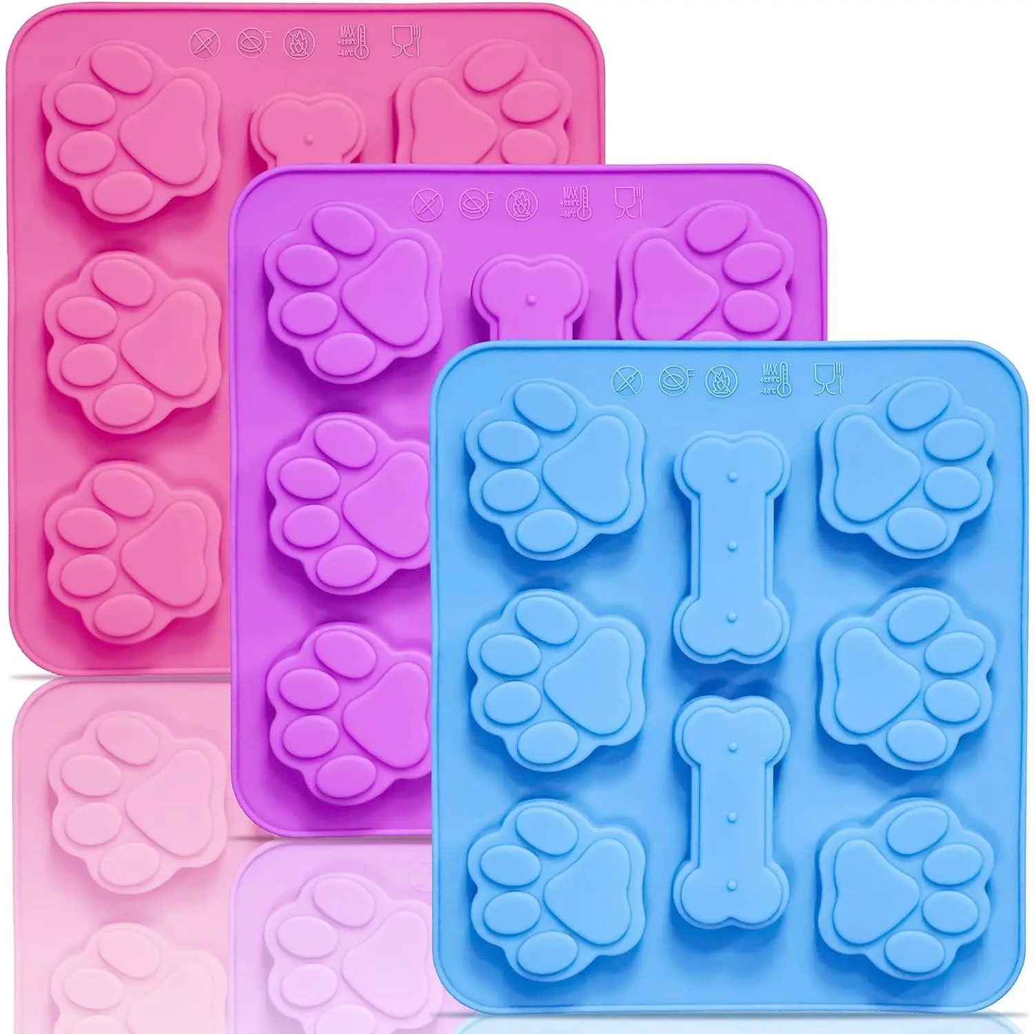 3 Pack  Molds with Puppy  Paw and  Shaped 2 in 1,  Non-Stick  Trays & Flexible Candy  Molds for Homemade  , Pudding, Jelly & Baking Biscuits