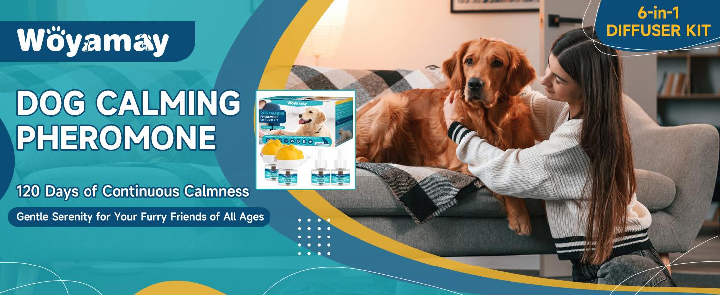 Dog Calming Diffuser - Dog Pheromones Calming Diffuser for Dog Anxiety Relief 6-in-1 Dog Pheromone Diffuser Kit with 2 Diffuser + 4 Refill 48ml Vial - 120 Days Pheromone Diffuser to Calm Dogs
