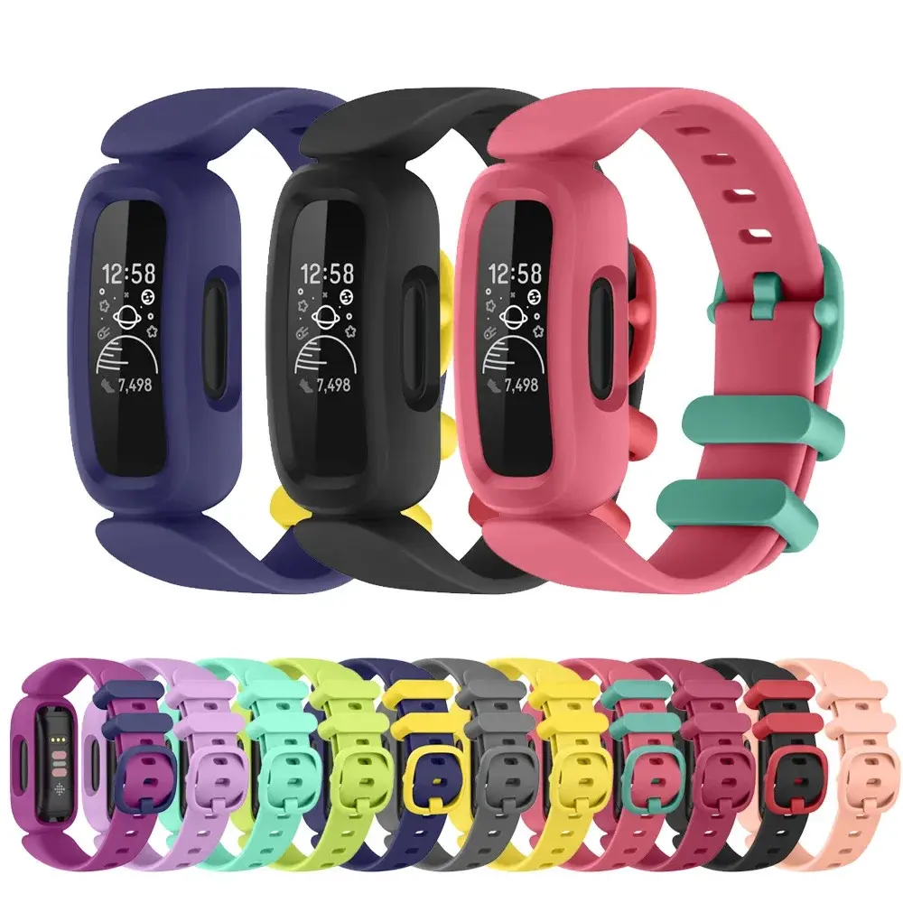 Soft High-Quality Silicone Strap & TPU Case Replacement for Fitbit Ace 3/Fitbit Inspire 2 Kids, Colorful Sweat-Proof Durable Metal-Enhanced Sport Bracelet, Size Fits Most Wrists Smart Watch Accessories