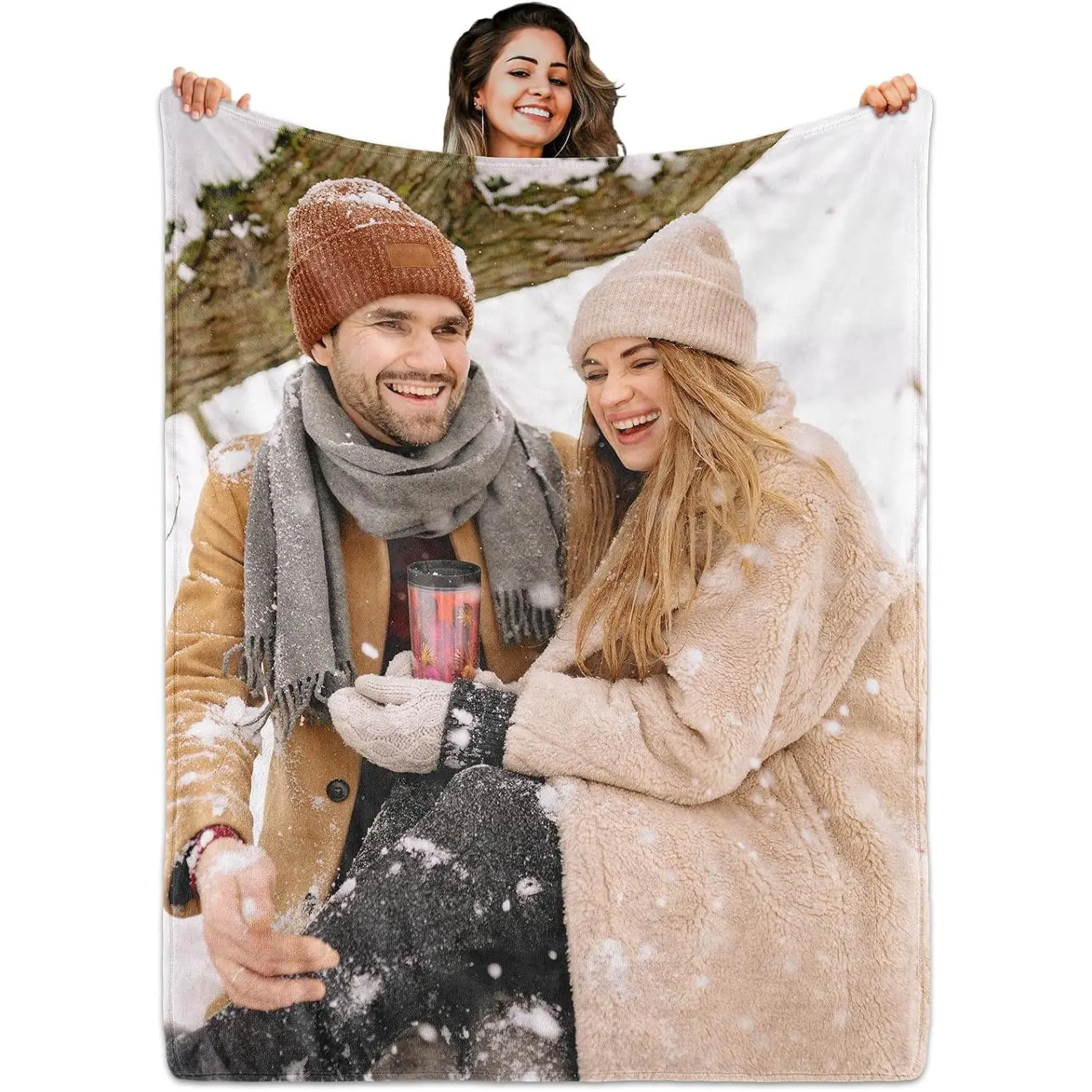 Custom Blanket with Picture Text, Personalized 1 Photo Blanket, HD Printing Customized Flannel Throw Blanket Gifts for Mom Dad Couple Girlfriend Boyfriend Wife Husband