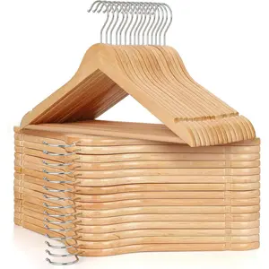 Wooden Hangers 30 Pack, Natural Wood Clothes Hangers, Durable Coat Hanger with 360-Degree Rotatable Hook, Non-Slip Pants Bar and Shoulder Notches for Camisole Tops-CT34N30