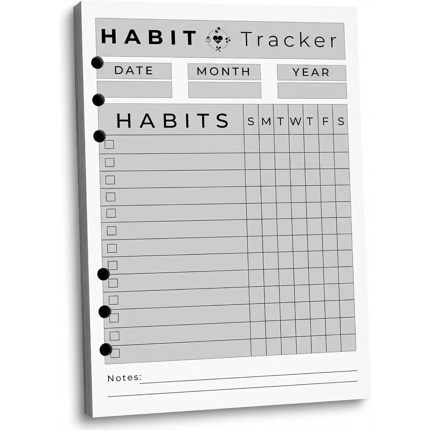 A5 Weekly Habit  Inserts - Minimal Consistency  Pages to See Streaks & Missed Days at a Glance, Double-Sided 6-Hole Refill for A5 Binders, 50 Sheets, 100 Pages