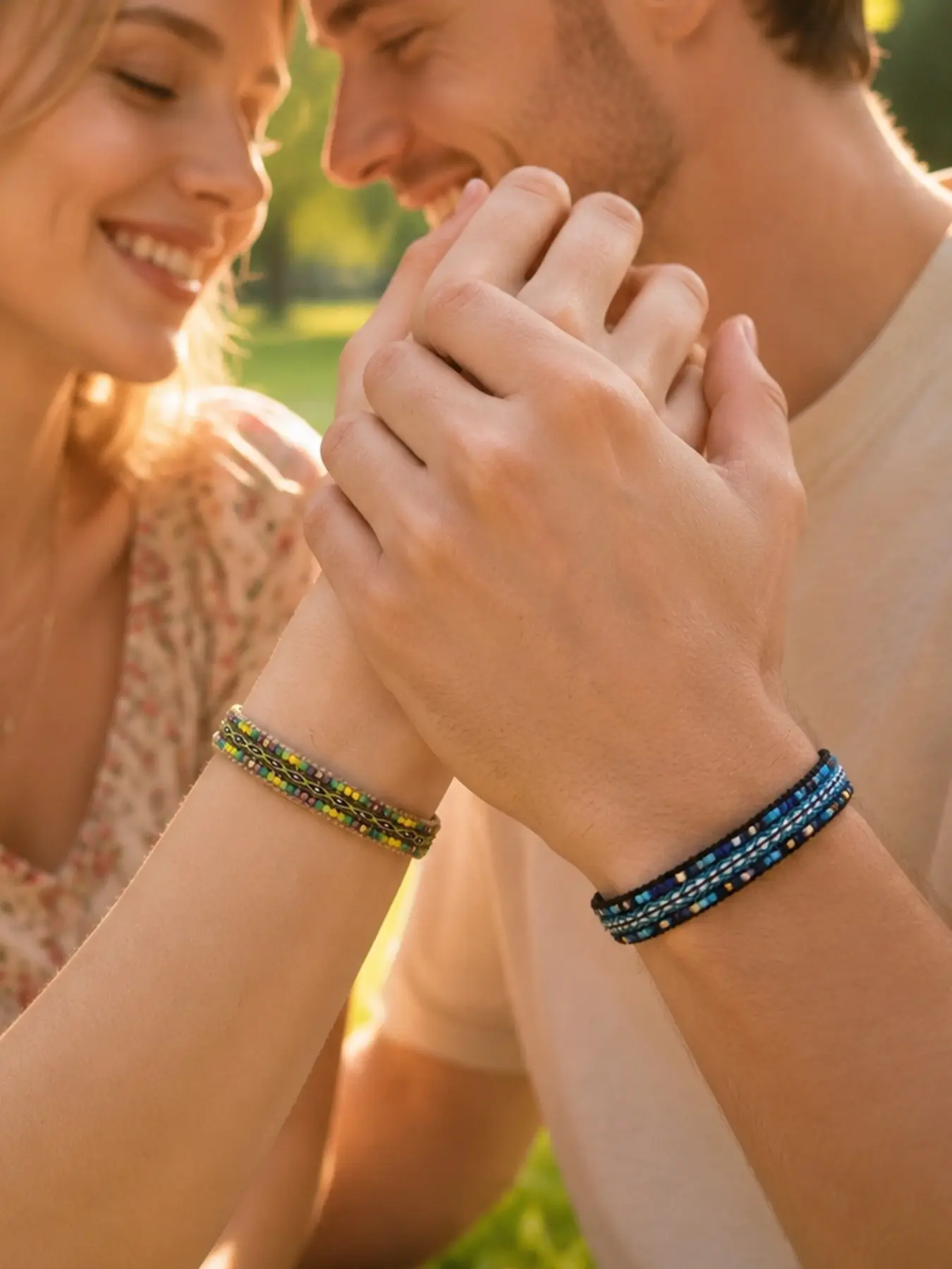 2 Pcs Color Gradient Seed Bead Woven Bracelet, handcrafted adjustable drawstring wrist jewelry for women, delicate forest niche design, great daily outfit matching, easy pouch storage, lightweight ornament for walks, picnics and subtle fashion gifts.