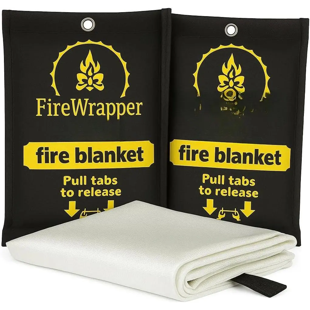 FireWrapper  Fire Blanket 2-Pack – 900°C Flame Resistant, , Weatherproof Housing, Kitchen BBQ Camping Fire Suppression Blanket