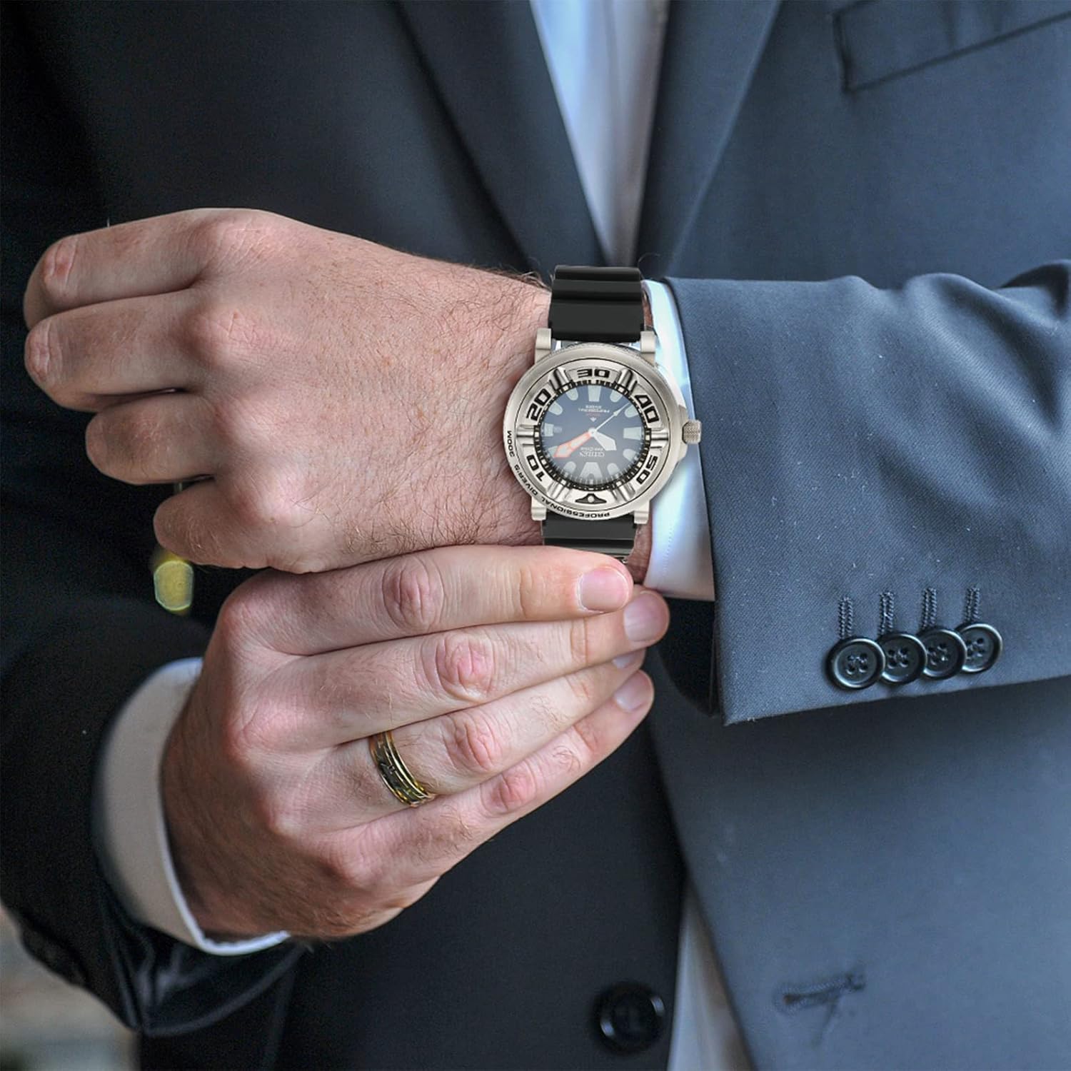 Stainless steel/Silicone Watch band For Citizen Eco-Drive Promaster BJ8050 Sea Dive Watch, with Silver Adapters (Watch is not included))