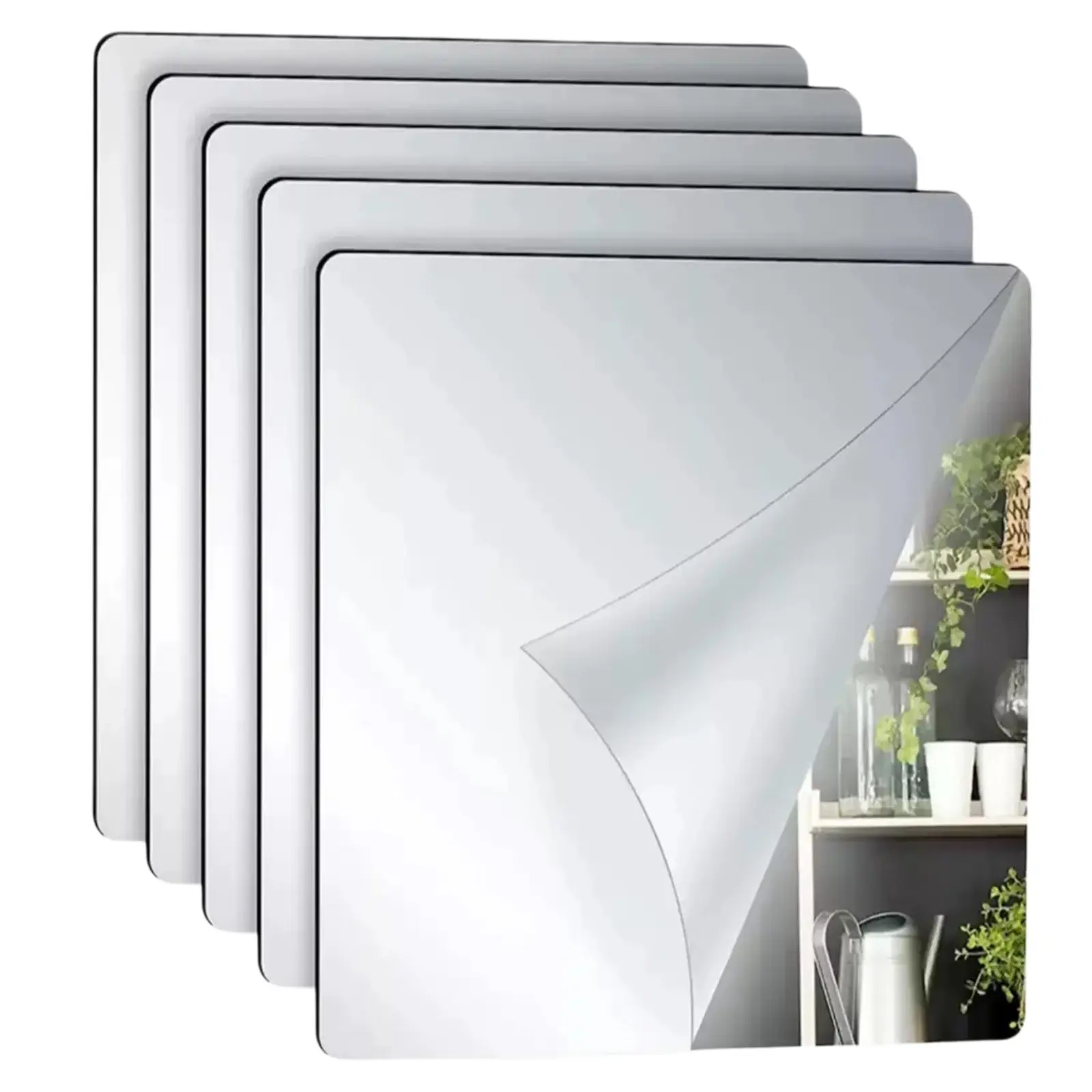 5-Pack Self-Adhesive Frameless Wall-Mounted Mirrors, Acrylic Shatter-Resistant Bathroom Bedroom Entryway Decoration Decorative Mirrors, No Drilling Required, Unique Wall Decor