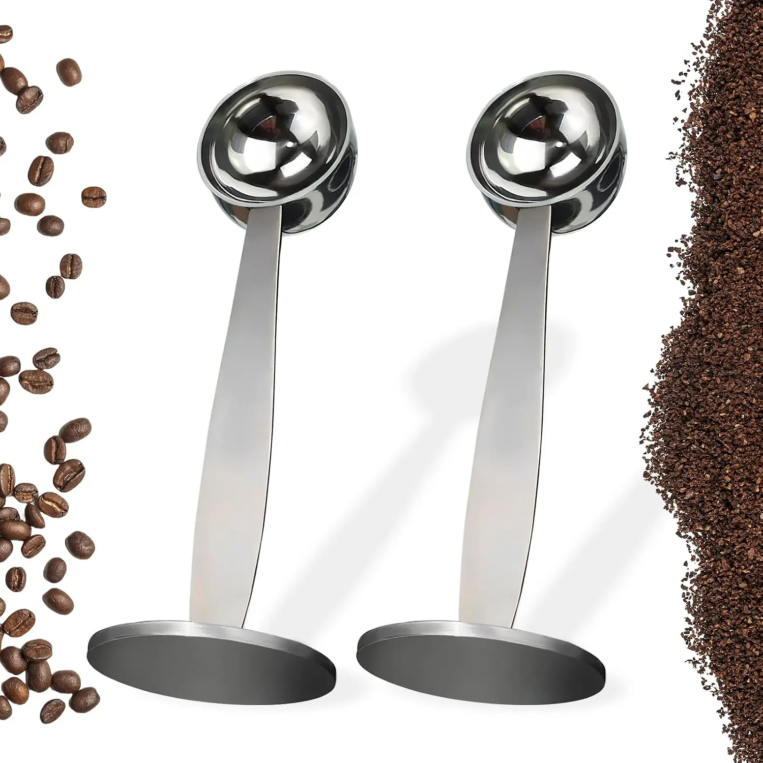 2 count 2-in-1 Coffee Scoop for Ground Coffee 304 Stainless Steel Espresso Tamper with Pressed Portable Coffee Tamper for Coffee Bean Pressing (51mm 15ml)