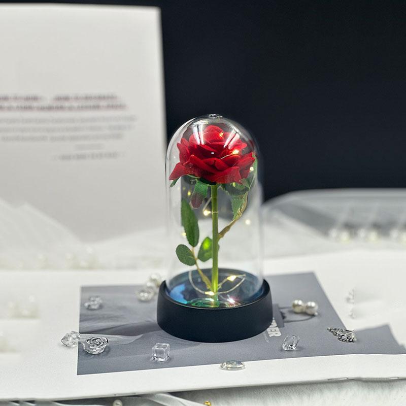LED Light Eternal Rose, 1 Count Romantic Acrylic Artificial Rose Gift, Glass Dome Rose Flower Jewelry for Wedding, Anniversary, Birthday (with Battery), Light Up Rose
