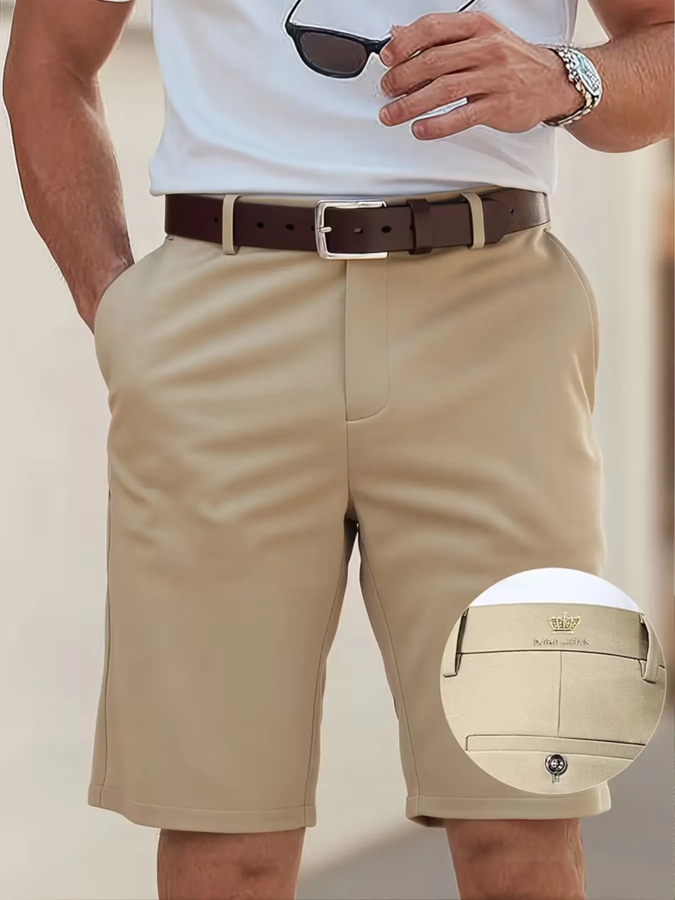Men's Casual Business Shorts, Elastic Wrinkle-Resistant Quick-Dry Golf Shorts, Classic Solid Lightweight Walking Shorts