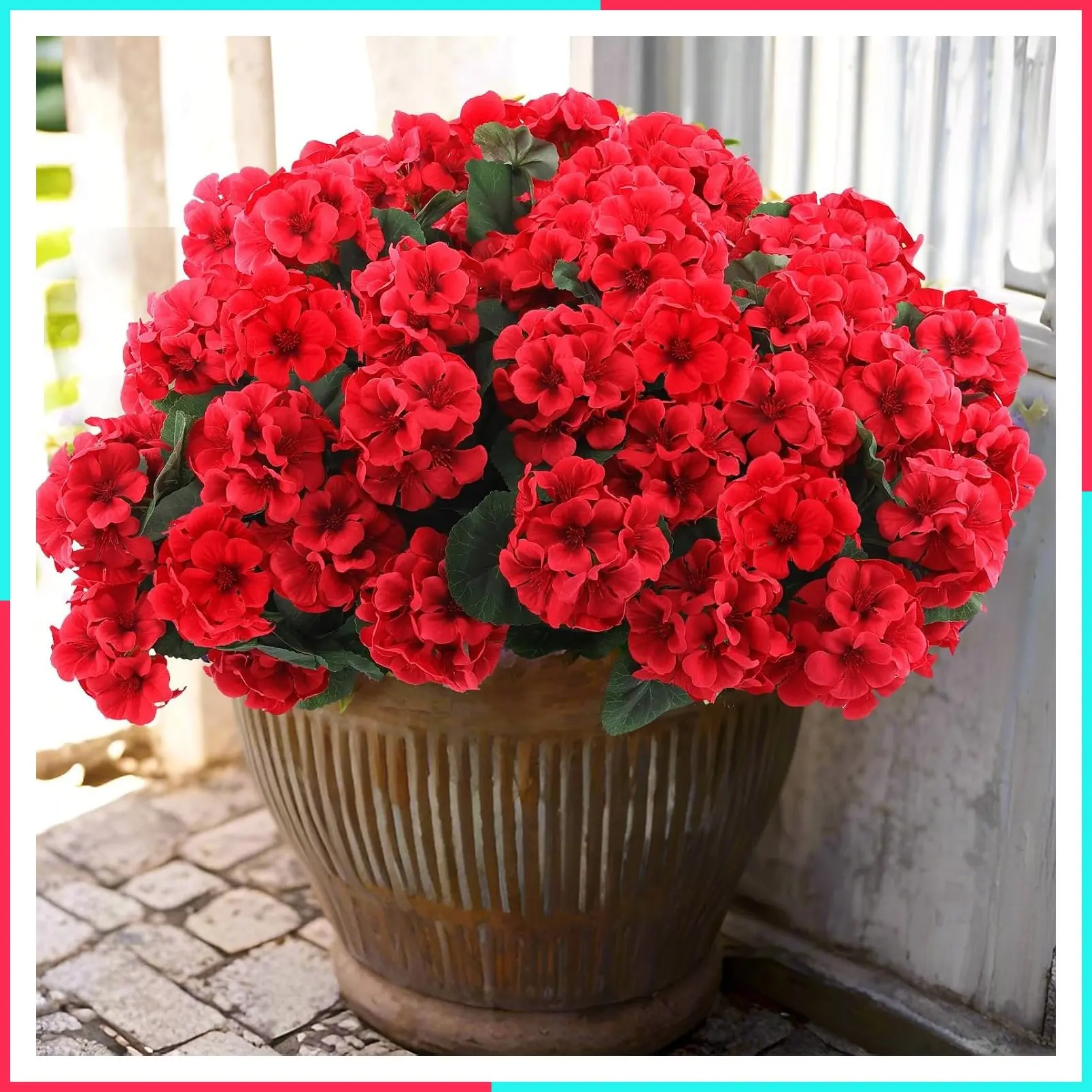 6 Pcs Artificial Geranium Silk Flowers Red Outdoor UV Resistant Faux Plants for Christmas Home Kitchen Table Centerpiece Decor