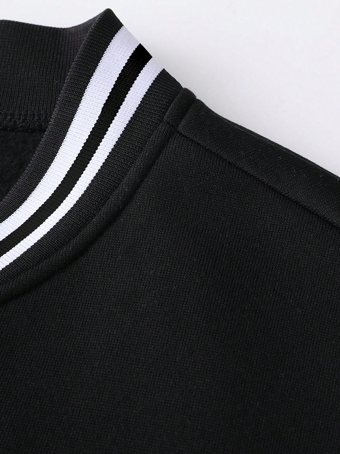 Men's Colorblock & Letter Print Button Front Pocket Varsity Jacket, Regular Fit Casual Drop Shoulder Mock Neck Outerwear for Fall & Winter, Men's Clothes for Daily Wear, Casual Athletic Jacket