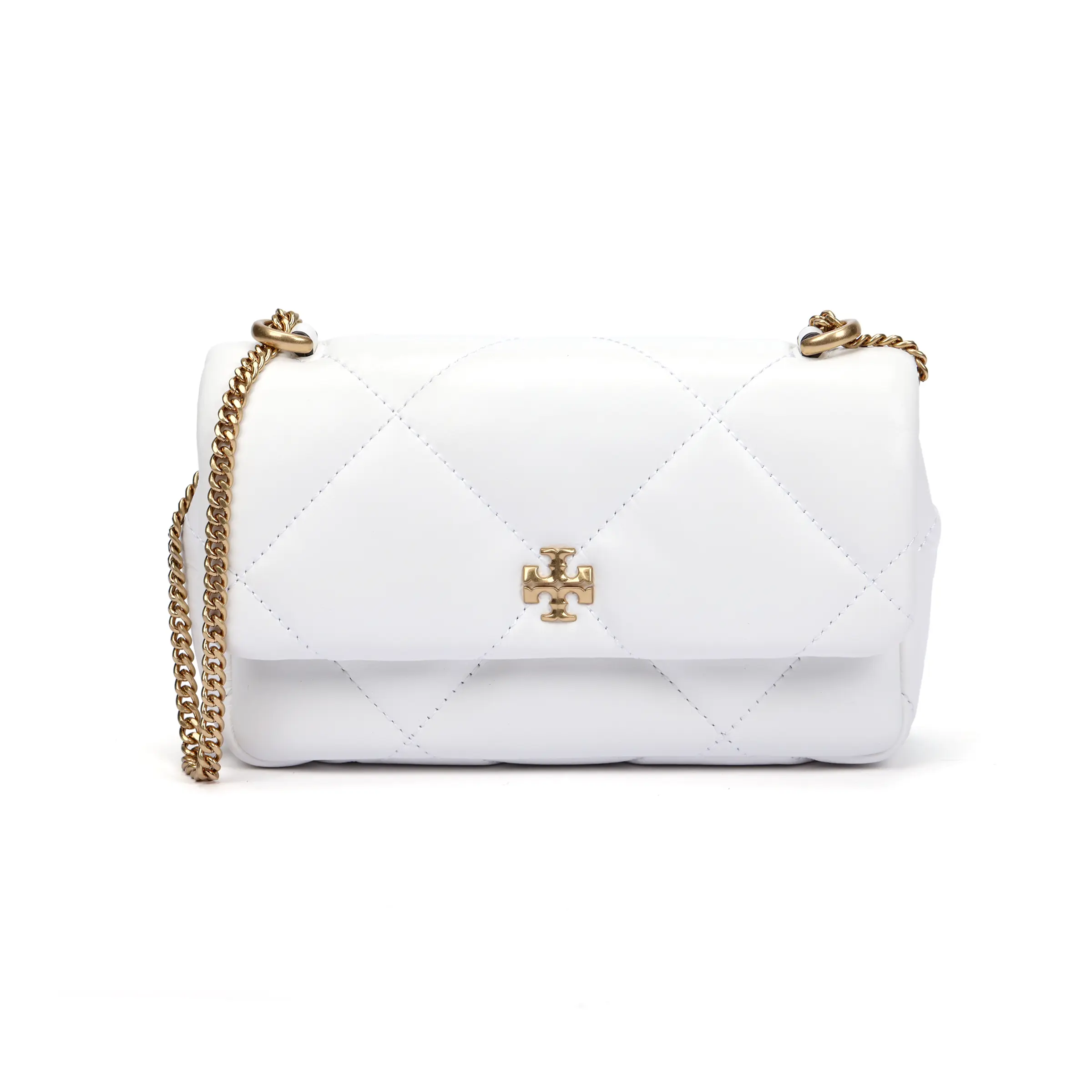 Tory Burch Kira Chain-Strap Flap Crossbody Bag for Women – Nappa Leather Mini Shoulder Bag in White
