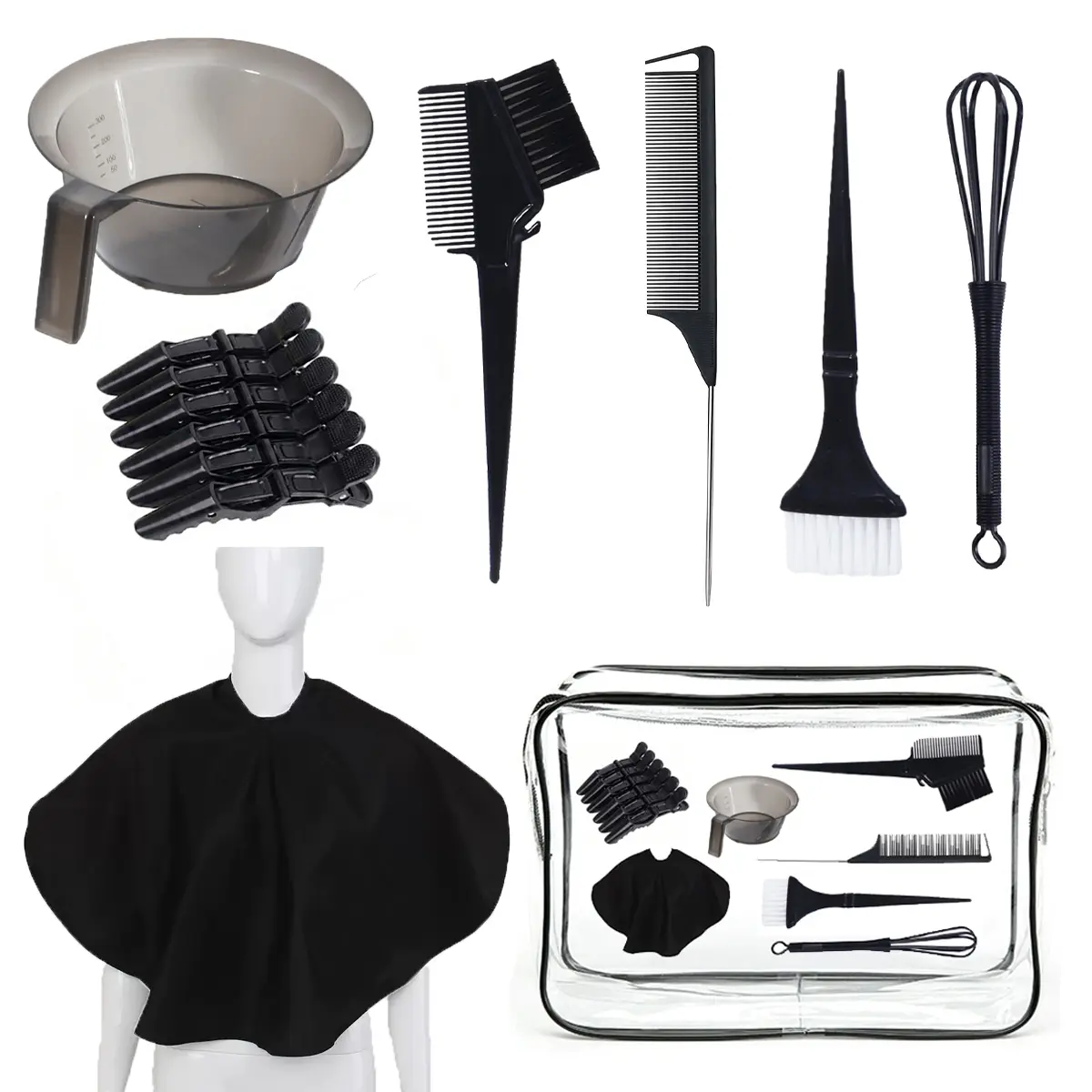 13-Piece Professional Hair Dye Kit, Includes Mixing Bowl, Mixer, Brush, Clips, Tail Comb, Storage Bag, DIY Hair Dye Tools for Salon and Home Use