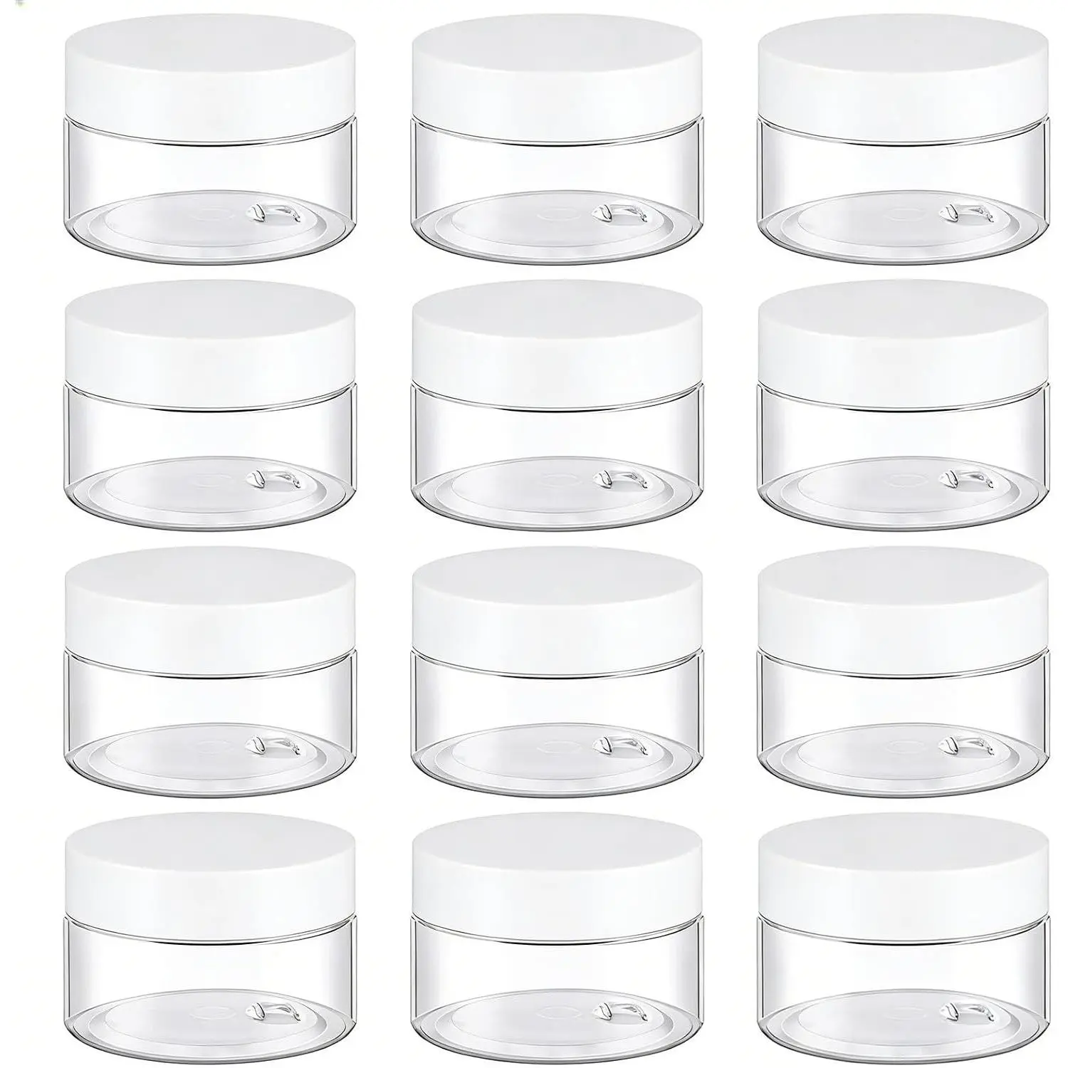 4 Pack 1 Oz Plastic Containers Small Jars with White  | , Empty Round Clear,  Containers,  Containers, For Travel Makeups, , Ointments, Salve, Samples