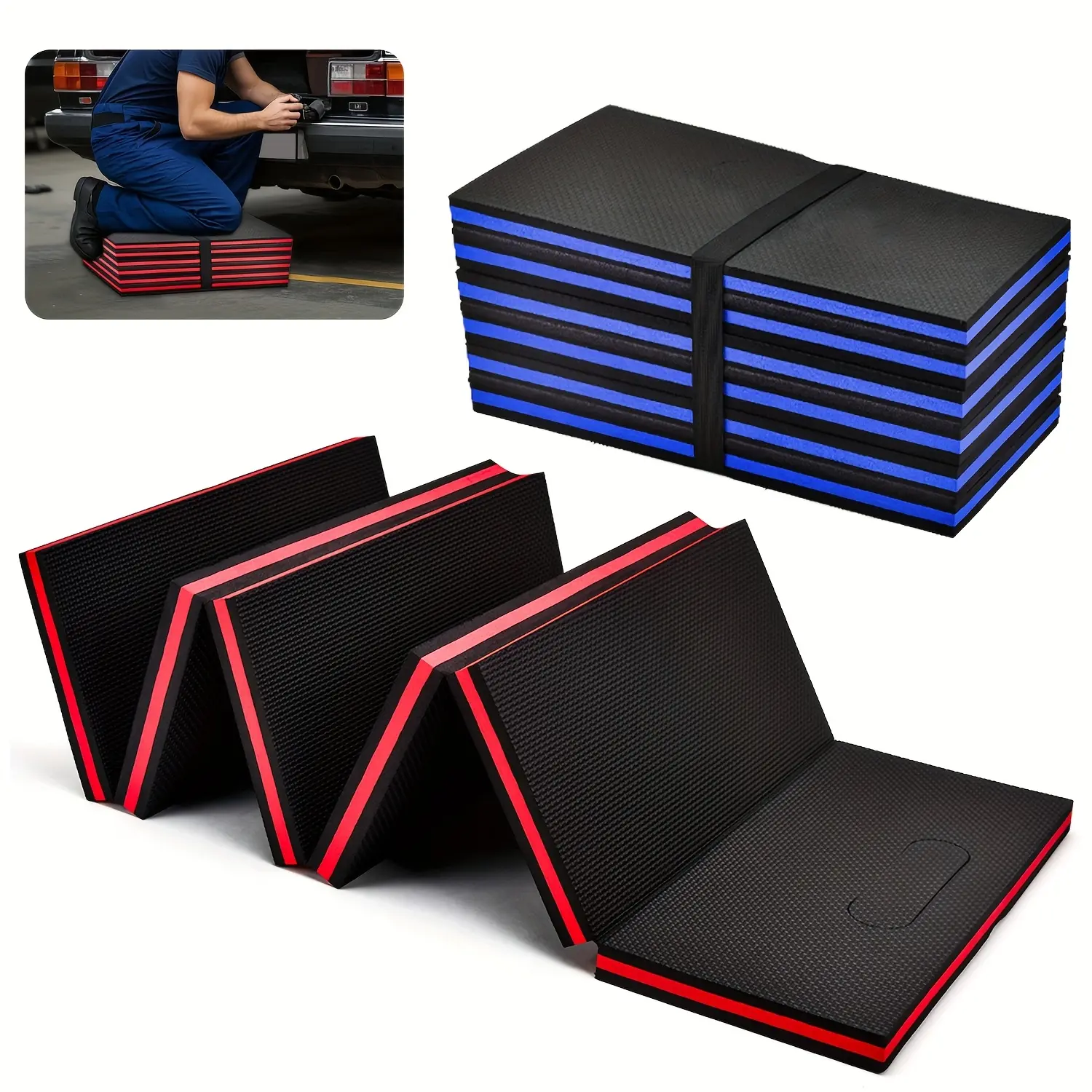 Foldable mechanical mat, highly suitable for workshops, perfectly applicable in garages, gardening, home workouts, camping, as well as being used as floor mats and parking mats in garages and stores.
