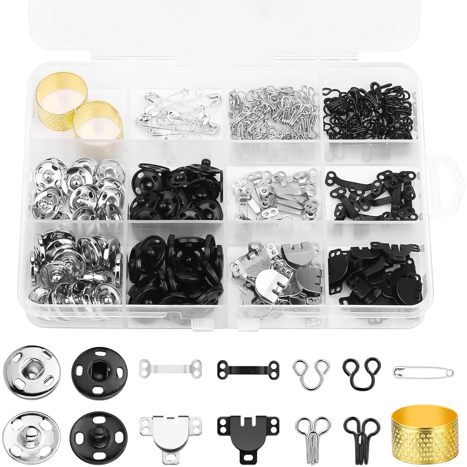 112 Pairs Sewing Hooks and Eyes Closure Set 3 Styles Sewing Skirt Hooks, Sew- Snaps, Hook and Eye Latches for Trousers Skirt Dress Bra Sewing DIY Crafting