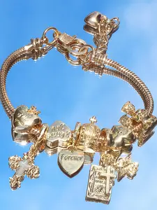 Women's Charm Bracelet, Cross Bible Heart Crown Angel Pendant Snake Bone Chain Jewelry, Personalized Daily Party Accessory