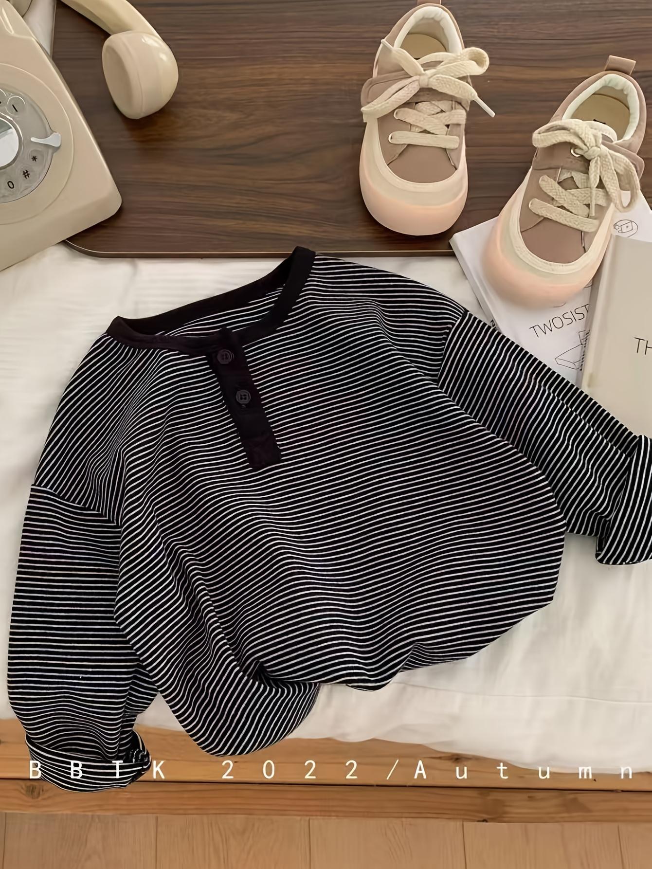 Four-Season Base Layer Shirt for Kids, New Spring Style Long-Sleeve Tee for Boys, Striped Base Layer Apparel for Girls, Wholesale Clothing, Model for 2025