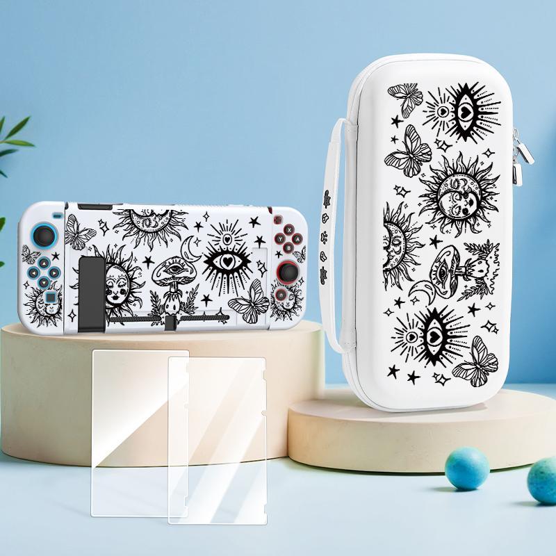 Creative Pattern Design Protective Case with Storage Bag, 3-in-1 Switch Accessory Set, Large Capacity Storage, Anti-fall Protective Cover, Screen Protector, Casing, Protection